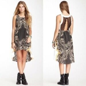Free People Dress Size XS Flowy Open Lace Back Hi-Low Hem Russian Plate Black
